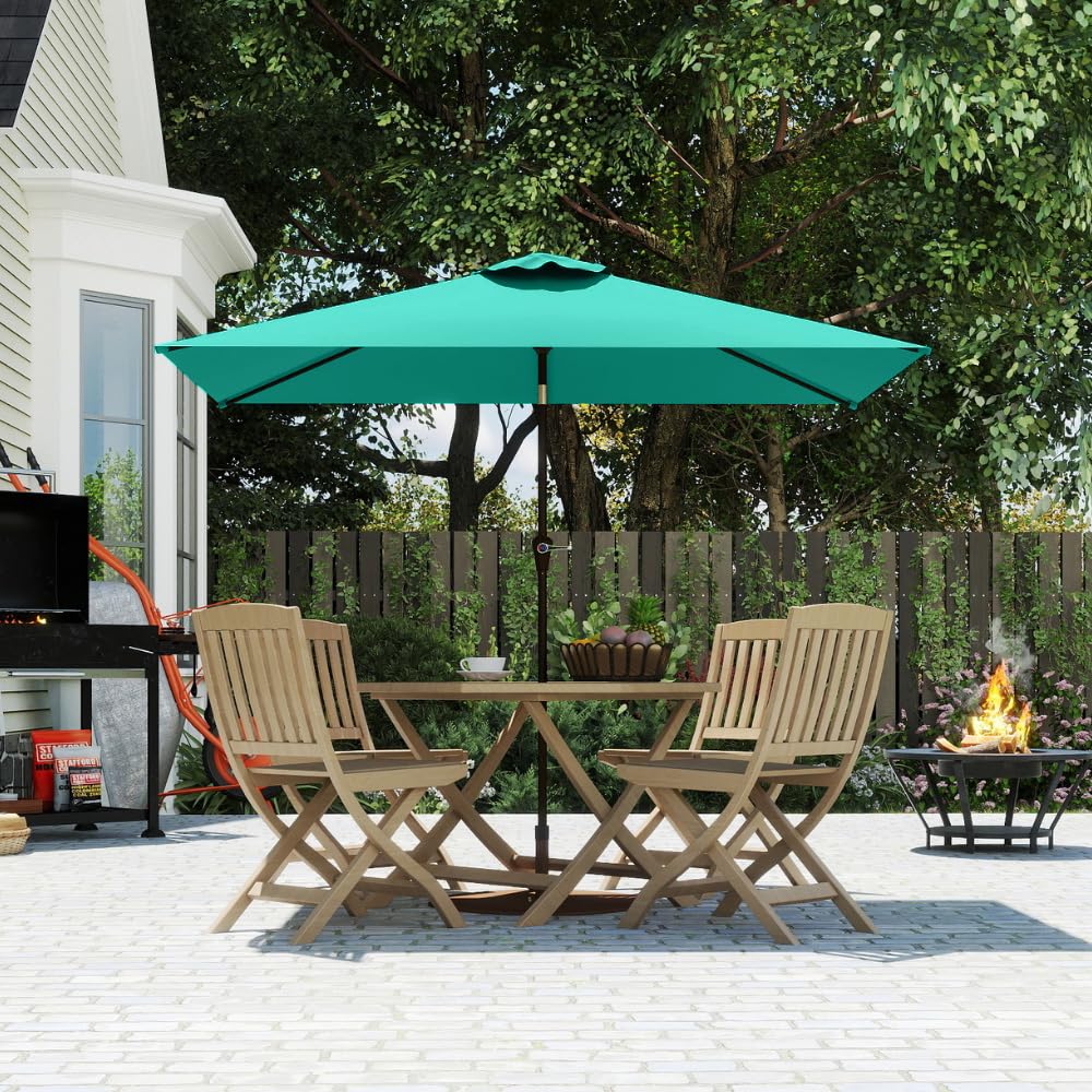 Patio Kingdom 6.5' x 10' Rectangular Patio Umbrella Large Outdoor Market Umbrella w/ UV Protection, Push Button Tilt and Crank Lift, Rectangle Table Umbrella for Garden, Deck, Pool, Patio, Turquoise Blue