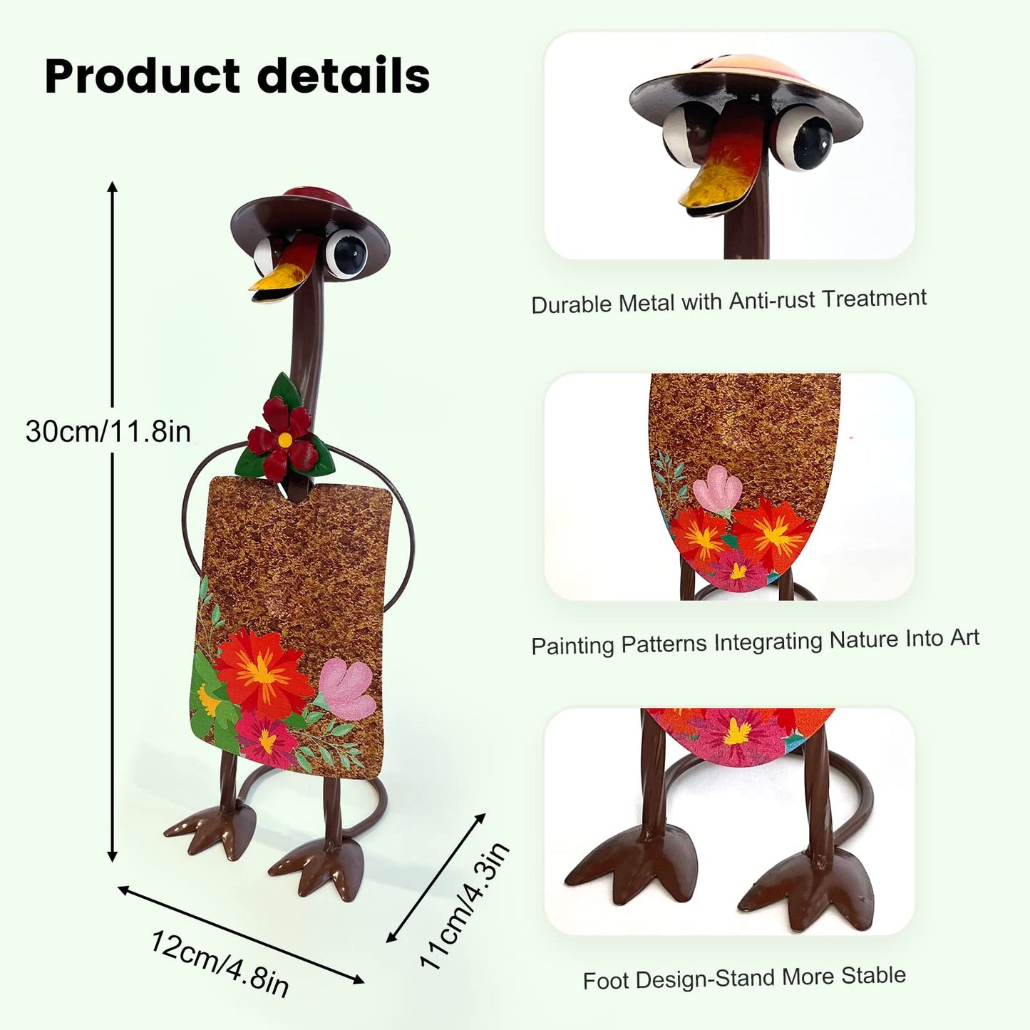 HONGLAND Duck Metal Yard Art - Duck Couple Garden Decor, Shovel Ornaments Outdoor Statue - 2 Pack Farmhouse Patio Balcony Gardening Gifts for Women