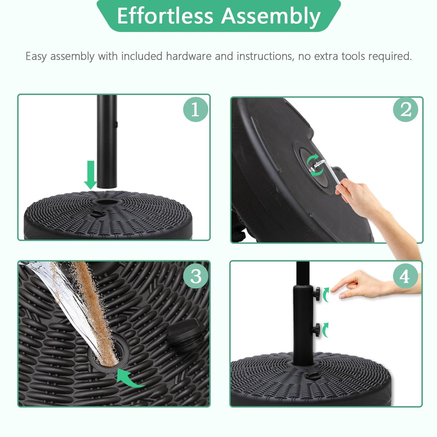 Helios&Hestia 88 lb Heavy Duty Round Plastic Water and Sand Fillable Outdoor Umbrella Base Stand Weight for Patio Market Table Umbrella, Black
