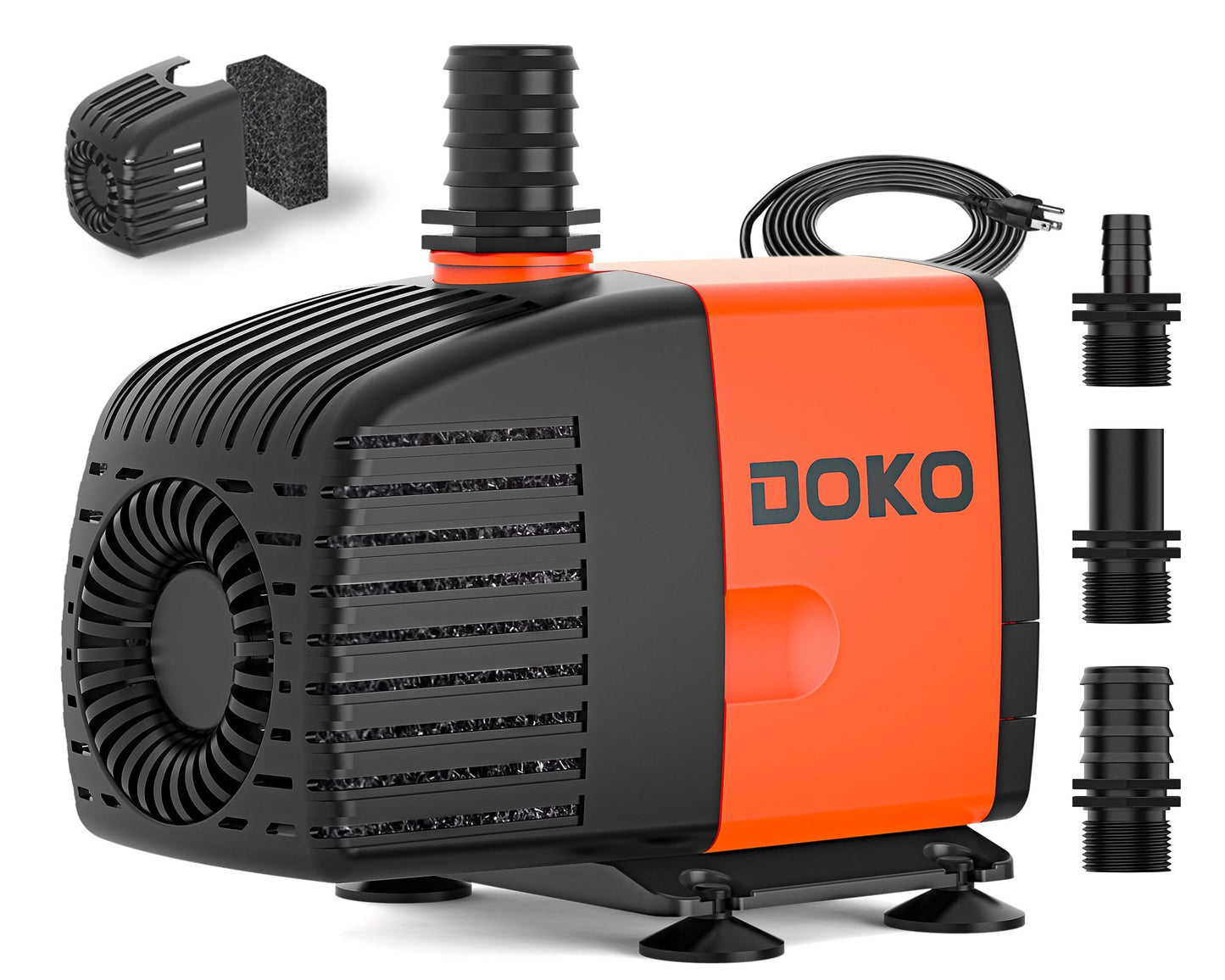 Doko Submersible Water Pump,1050GPH Aquarium Water Pump with Extended Mesh Cover and Sponge,Ultra Quiet Pond Pump with 6Ft Power Cord for Fountains,Fish Tanks,Hydroponics,and Waterfalls