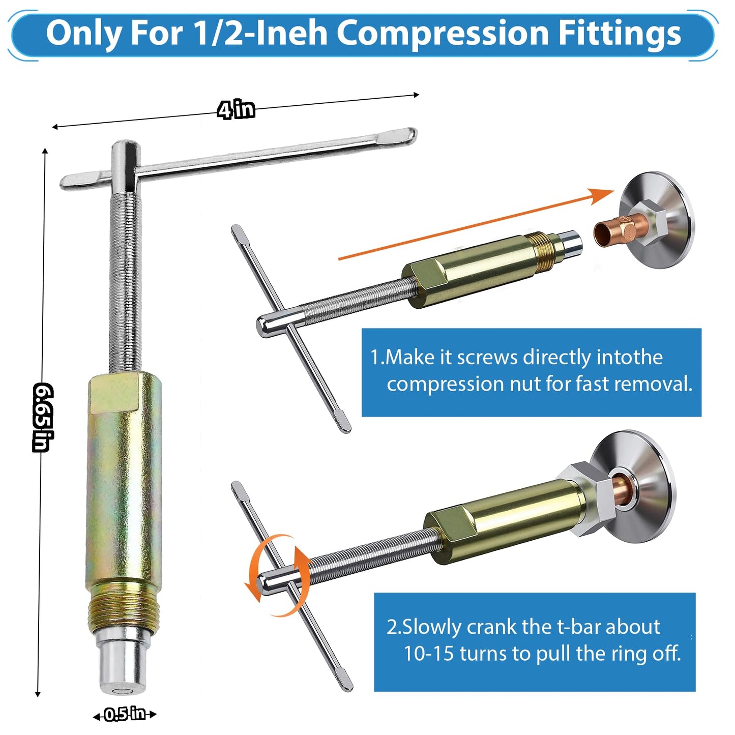Kavedod Plumbing Tools, Angle Stop Removal Tool with compression sleeve puller tool 1/2, Quick Repair Plumbing Wrench Kit for Installing/Removing Compression Rings, Nuts and Angle Stops