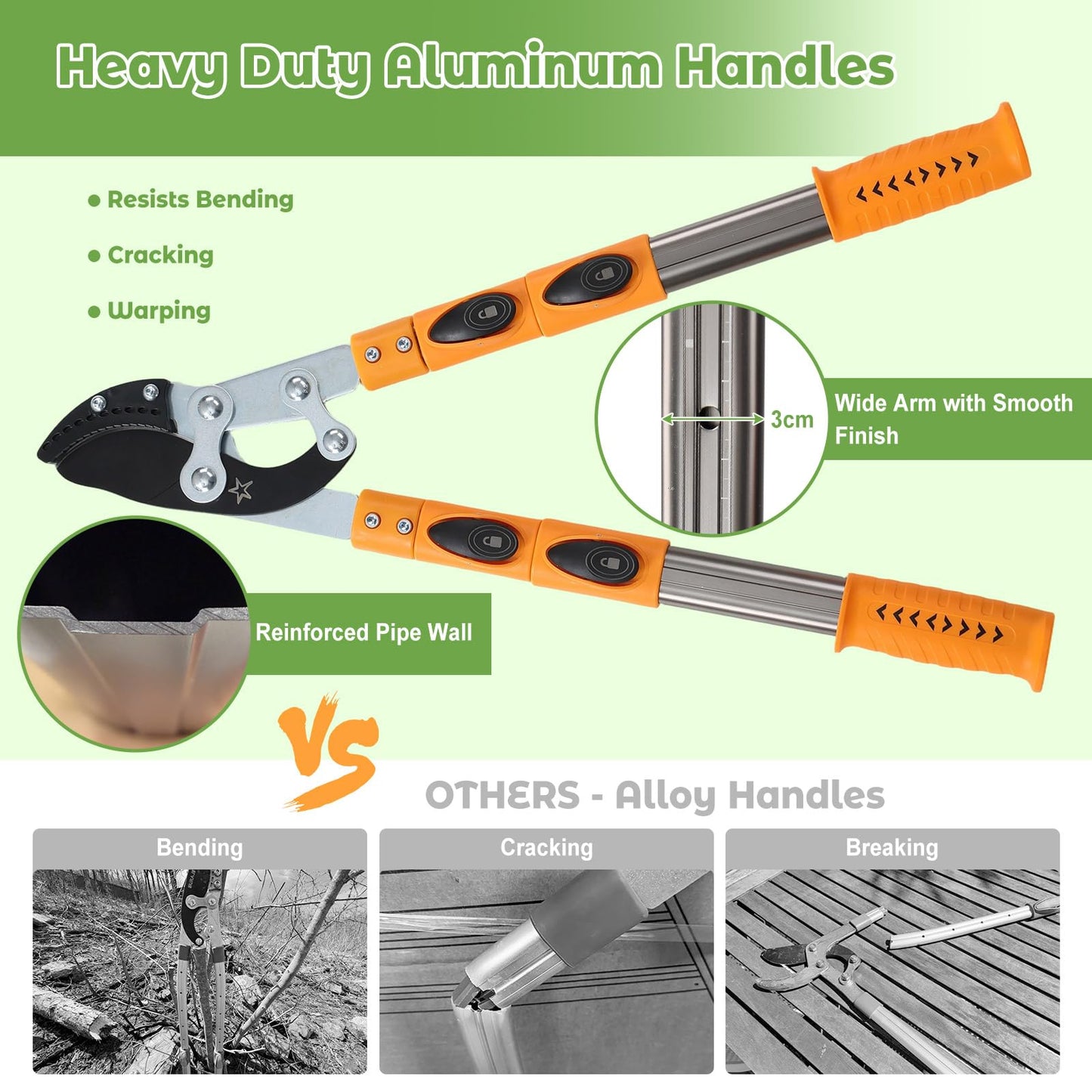Extendable Loopers for Tree Trimming, 24-42'' Heavy Duty Thick Branches Cutter Lopping Shears with SK5 Steel Blade, Pruning Shears with 1.8” Cut Capacity, Loppers with Compound Action for Gardening