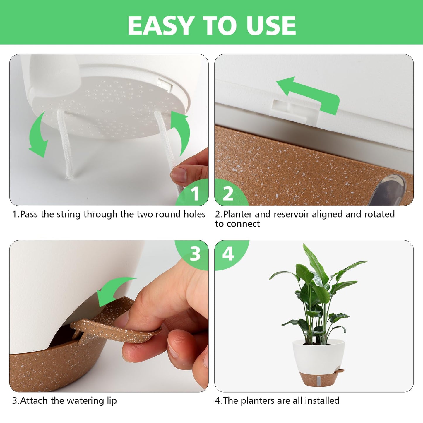 12" 10" 9" 8" Self Watering Pots with Water Level Indicator, Large Plastic Planters Set with Mesh Drainage Hole and Removable Saucer Reservoir, Big Flower Pot for Indoor Outdoor Plants - White