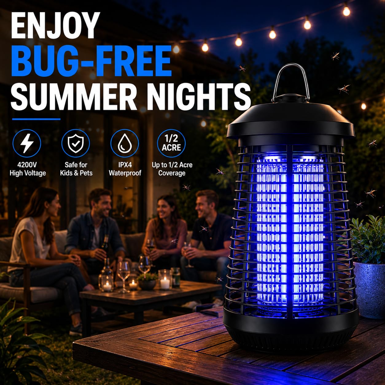 Bug Zapper Mosquito Repellent Outdoor,Mosquito Zapper Fly Killer Indoor Fly Traps Outdoor Insects Zapper with 4200V 18W Waterproof IPX4 Flame Retardant ABS Housing for Home Garage Patio Backyard