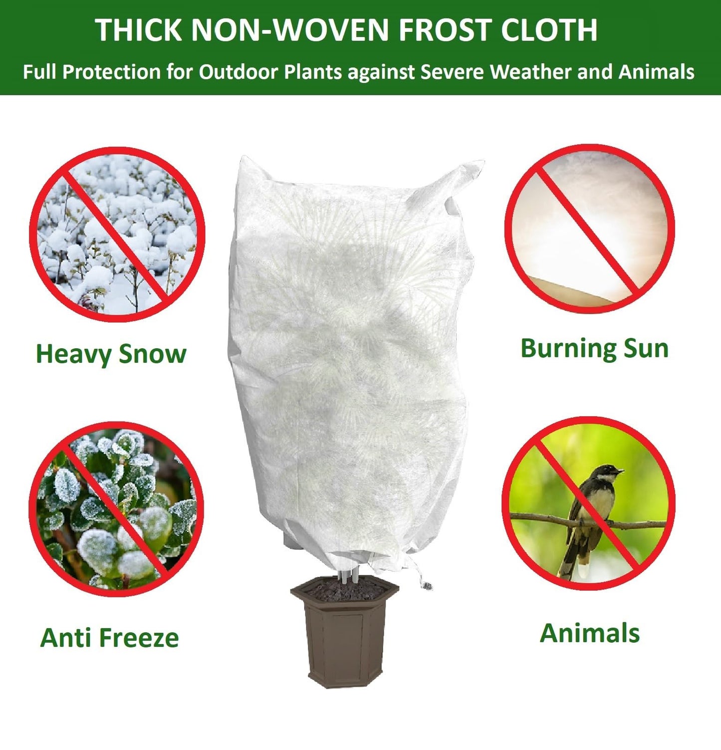 EAONE 12 Pack Plant Covers Freeze Protection, 32x47'' Winter Frosts Cloth for Outdoor Plants, Reusable Frost Blankets Drawstring Bags for Cold Freeze Sun Protection Bird Insect Prevention,White