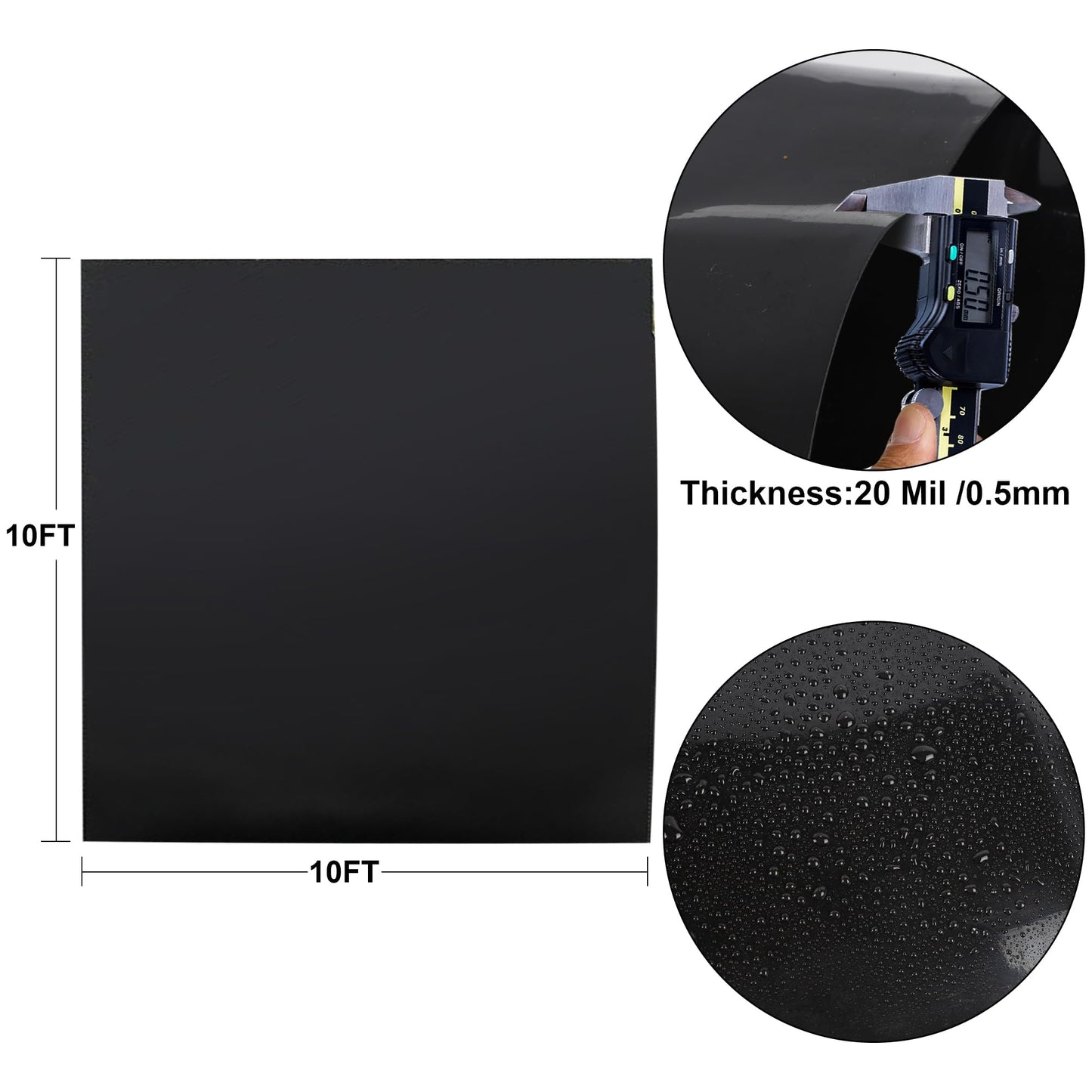 Adroiteet 10 x 10 FT Pond Liner, 20 Mil Fish Pond HDPE Liner, Pond Liners for Outdoor Ponds, Koi Ponds, Garden Fountain, Waterfall