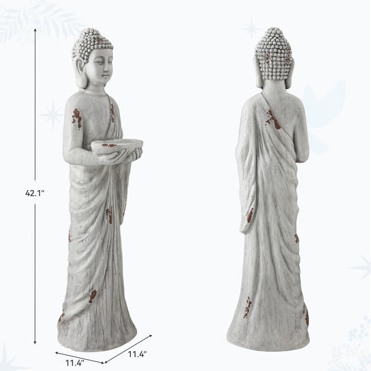 Ultym 42" Extra-Large Buddha Outdoor Statue with Birdfeeder, Tall Zen Meditative Buddha Figures, Durable Weatherproof MGO Sculpture for Garden, Patio, Yard, Porch or Indoor Home Decor
