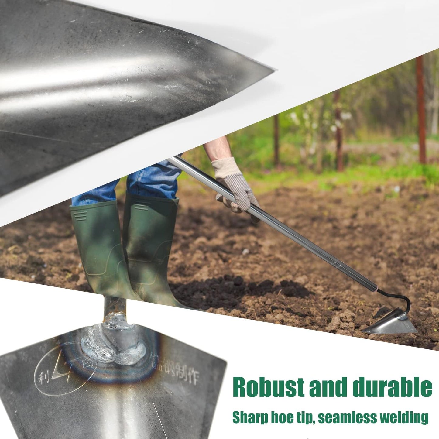 HRADHOL Steel Triangle Garden Hoe Hand Plow Hoe for Backyard Weeding,Warren Hoe Tough Welded Hoe, Loosening,Farm Planting,Dig a Hole，6-Inch Welded Steel Head, 54-Inch Stainless Steel Handle