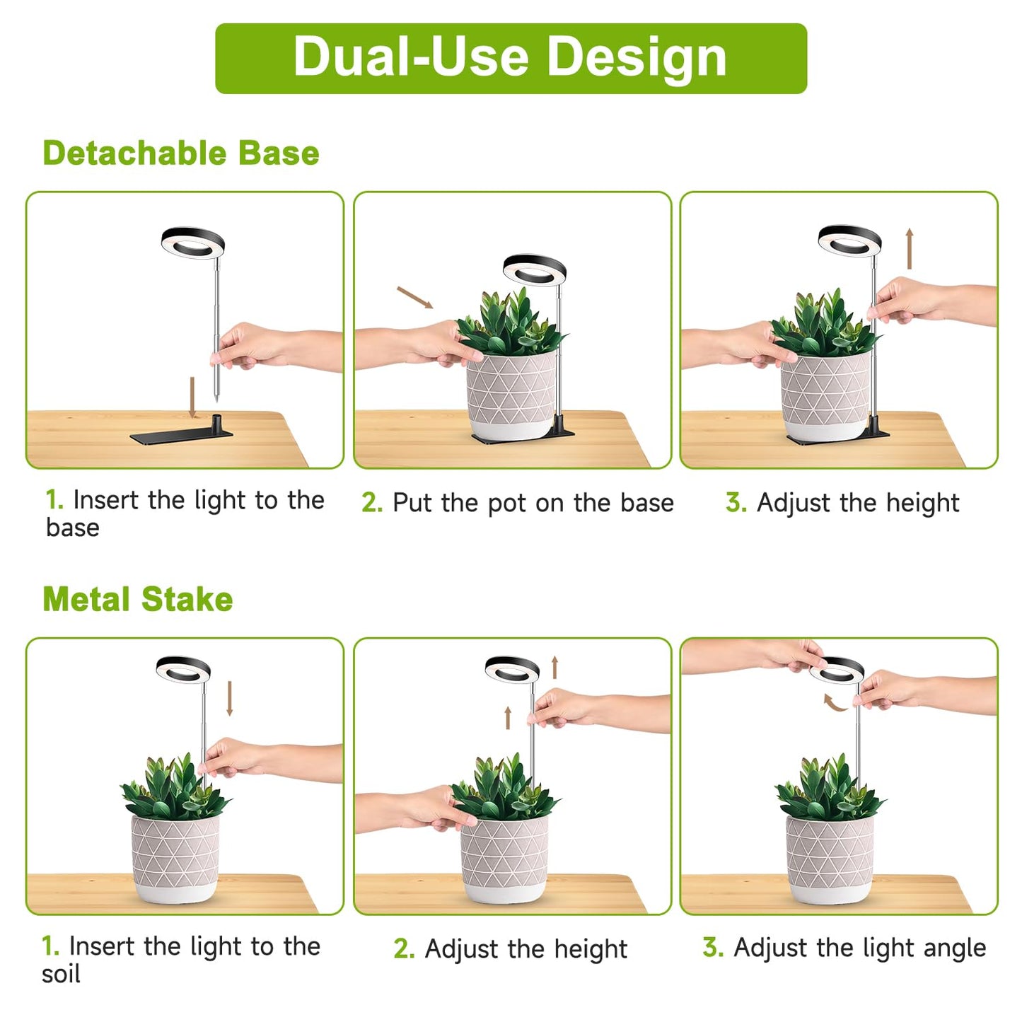 Kullinss Grow Light, 48 LEDs Full Spectrum Plant Lights for Indoor Growing, Halo Plant Light with 3/9/12H Timer, 3 Color Modes, 10 Brightness, Height Adjustable Grow Lamp for Small Plants (2 Pack)