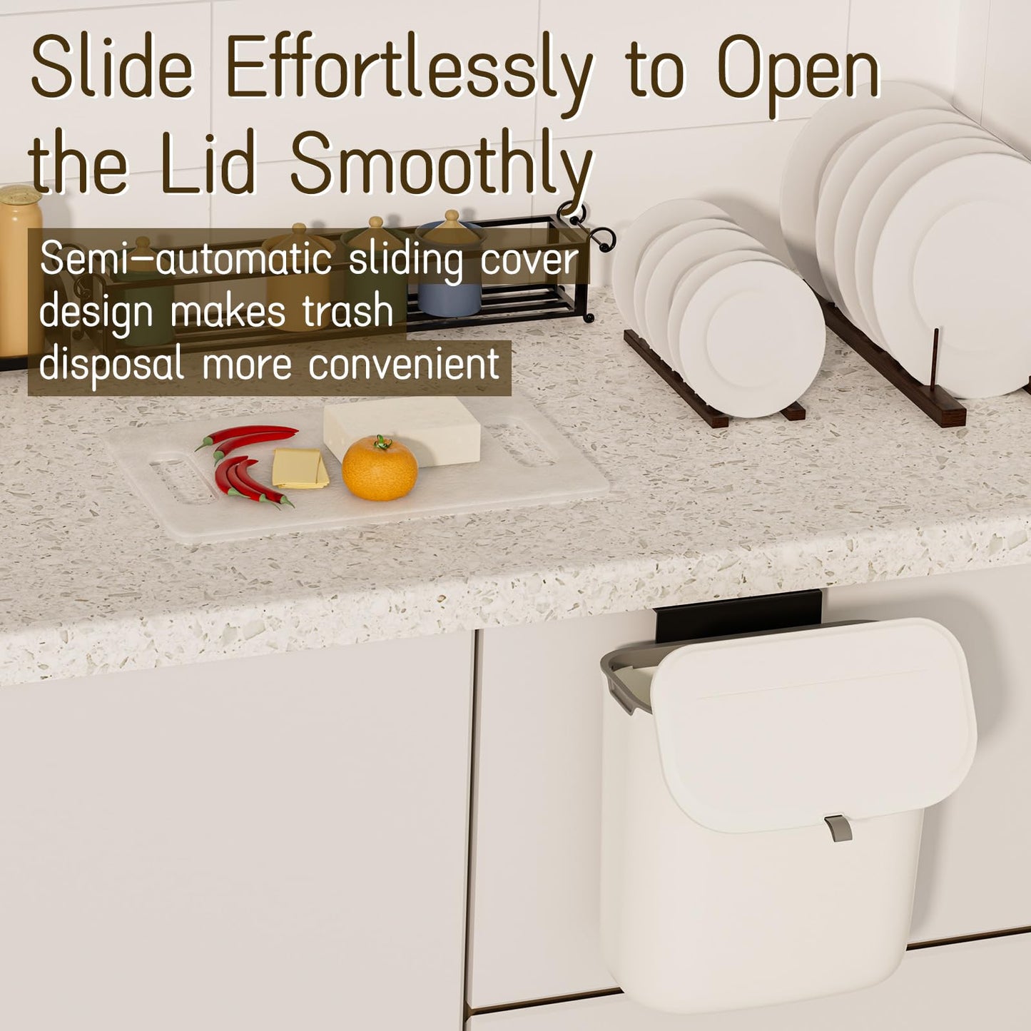 LYNLOO 2.4 Gallon Kitchen Compost Bin Hanging Small Trash Can with Lid Under Sink Dual Installation & Triple-Seal Technology, Odorless Kitchen/Bathroom/Office Trash Can for Home, RV