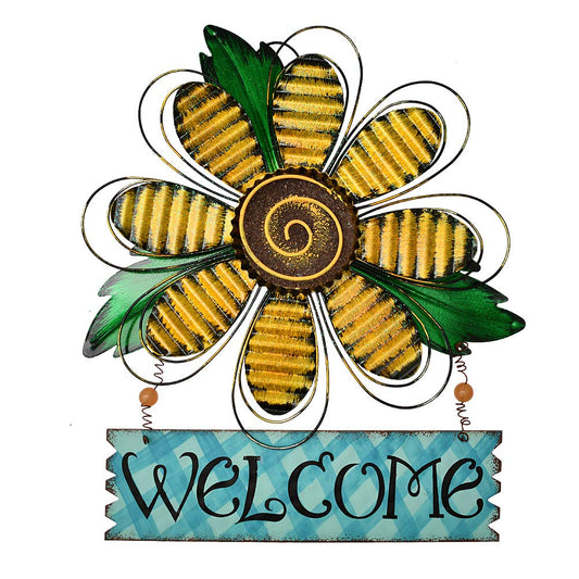 Welcome Sign for Front Door Decor Hanging Sign, Metal Flower Welcome Door Sign Wall Art Decor Hanging for Indoor Outdoor Patio Garden Yard Sign Porch Decoration 15.75X12.75In (B)