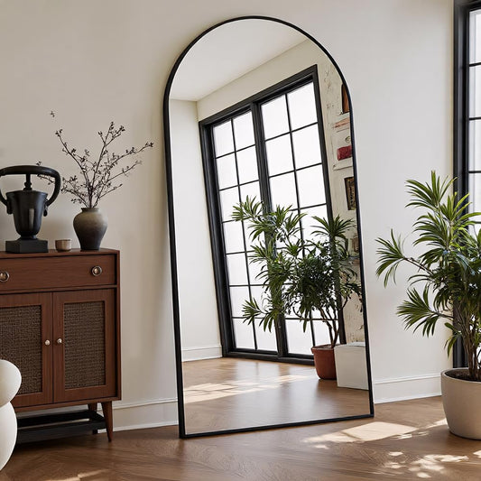 OGCAU Full Length Mirror, 71"x30" Arched-Top Floor Mirror, Wall Mounted Hanging or Leaning, Standing, Full Body with Aluminum Frame for Bedroom Living Room, Black