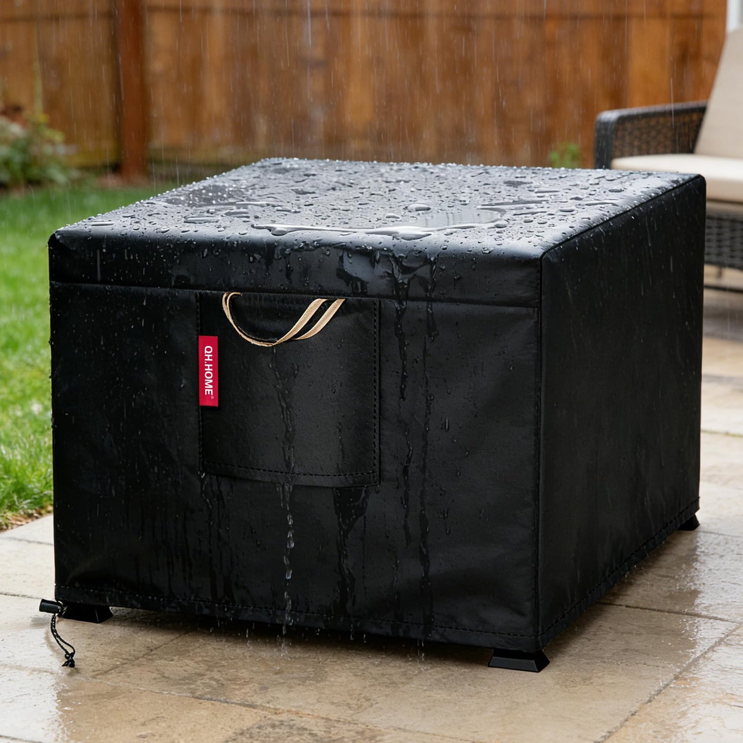 QH.HOME [2026 Upgraded 900D Fabric] Fire Pit Cover for Fire Pit, Super Waterproof fit for Propane Fire Pit Table , Square 30''Lx 30''Wx 24"H -Black