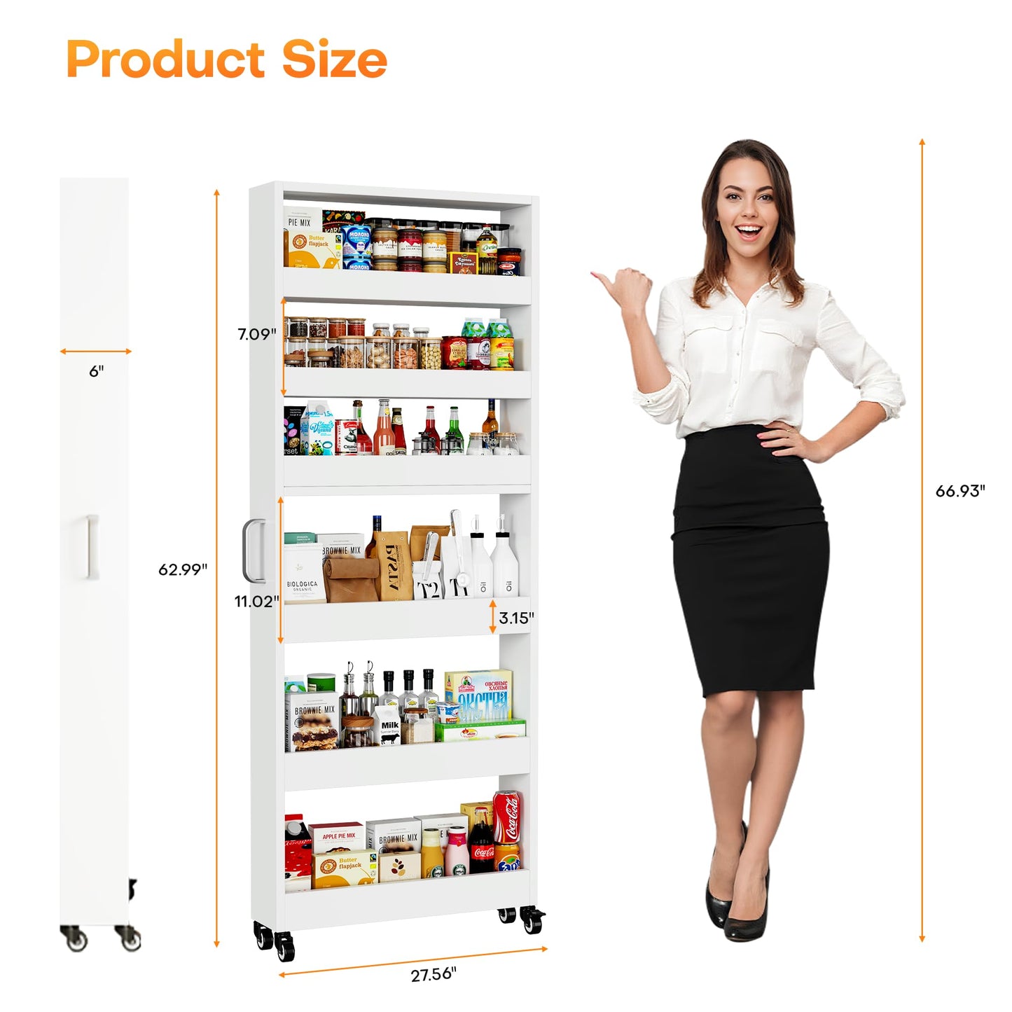 Qiaoxuan Slim Storage Cart, Lightweight 6 Tier Metal Rolling Utility Kitchen Cart on Wheels, Mobile Storage Shelving Unit Organizer for Bathroom Laundry Office Narrow Places (White, 6" D)