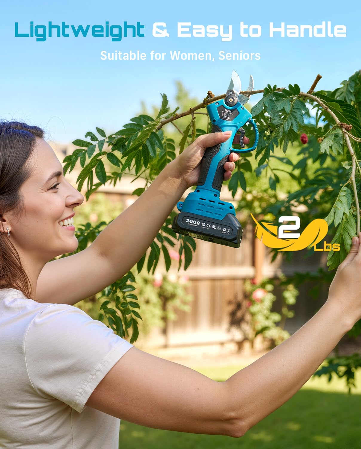 SEESII Electric Pruning Shears for Garden: 1.2" Cutting Diameter Cordless Power Pruner, 2*2000mAh Batteries, Brushless Motor, Extra SK5 Blade, 2 Modes Battery Powered Branch Cutter for Tree Trimming