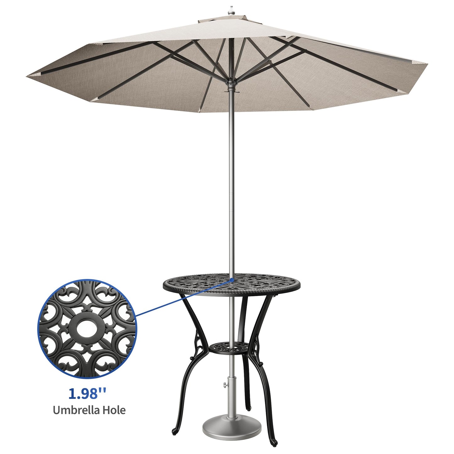 IDEALHOUSE Patio 23''Cast Aluminum Side Table with Umbrella Hole,Outdoor Small Coffee Tables,Anti-Rust Bistro Table,Round End Table,Outdoor Furniture for Indoor,Patio,Garden,Porch,Balcony(Retro Black)