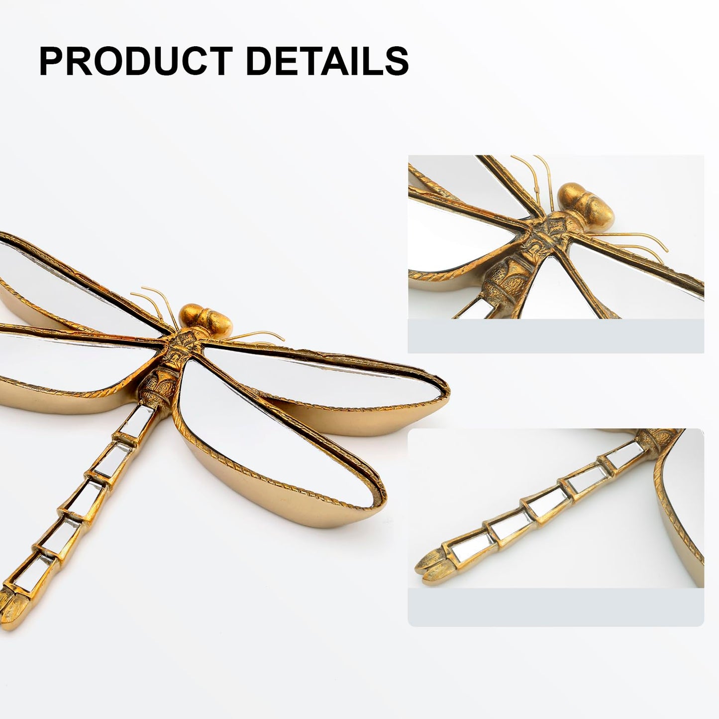Xinleitan Decorative Bug and Dragonfly Mirrors - Gold Resin and Glass Wall Decor, Perfect for Victorian and European Themed Homes