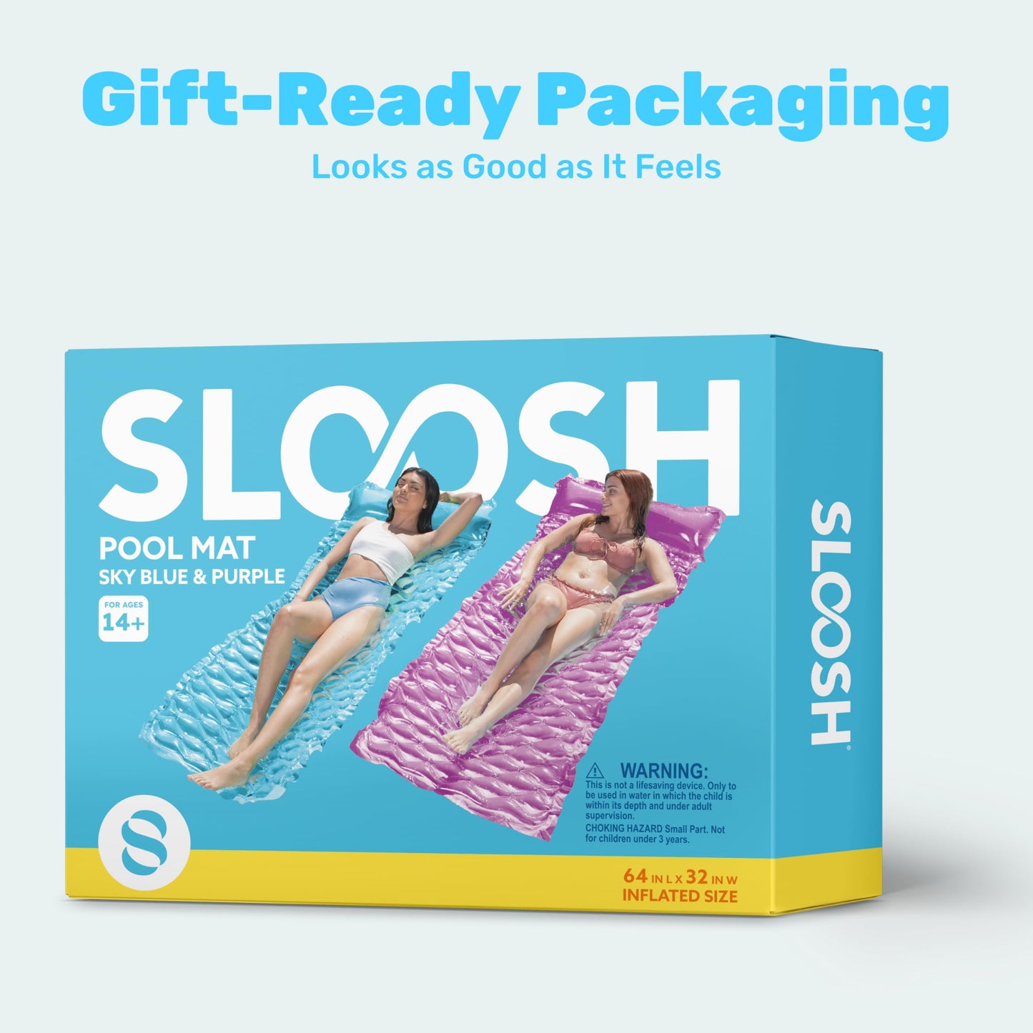 SLOOSH Inflatable Pool Floats Raft,Floating Lounge for Adults,64x32 inch Swimming Mat Pool Mattress with Headrest,2 Pieces Float Air Mat for Summer Water Beach Fun,Blue,Purple