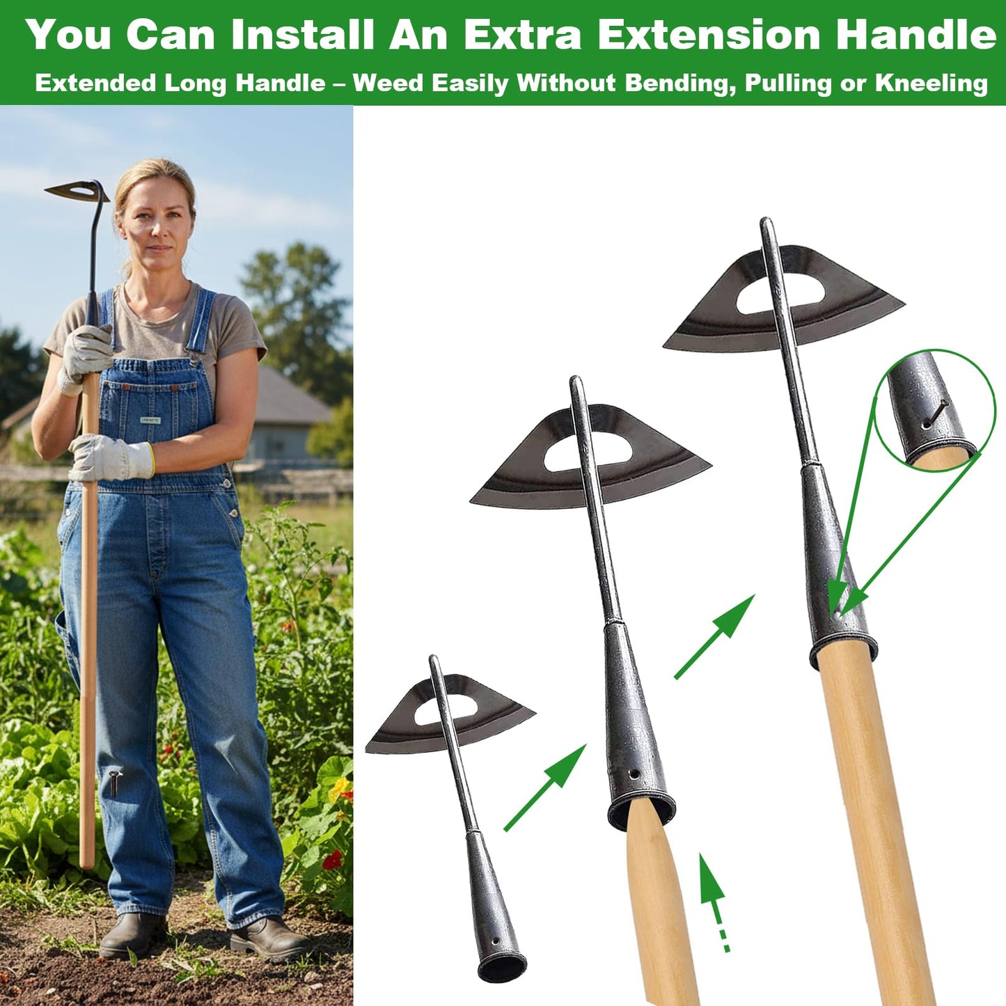 2Pcs Garden Hoe Tools, All-Steel Hardened Hollow Hoe, Garden Weed Puller, Sharp Garden Weeding Tools, Hand Hoe Gardening Edger Weeder Tool for Patio Weeding,Soil Loosening,Farm Planting (Long Handle)