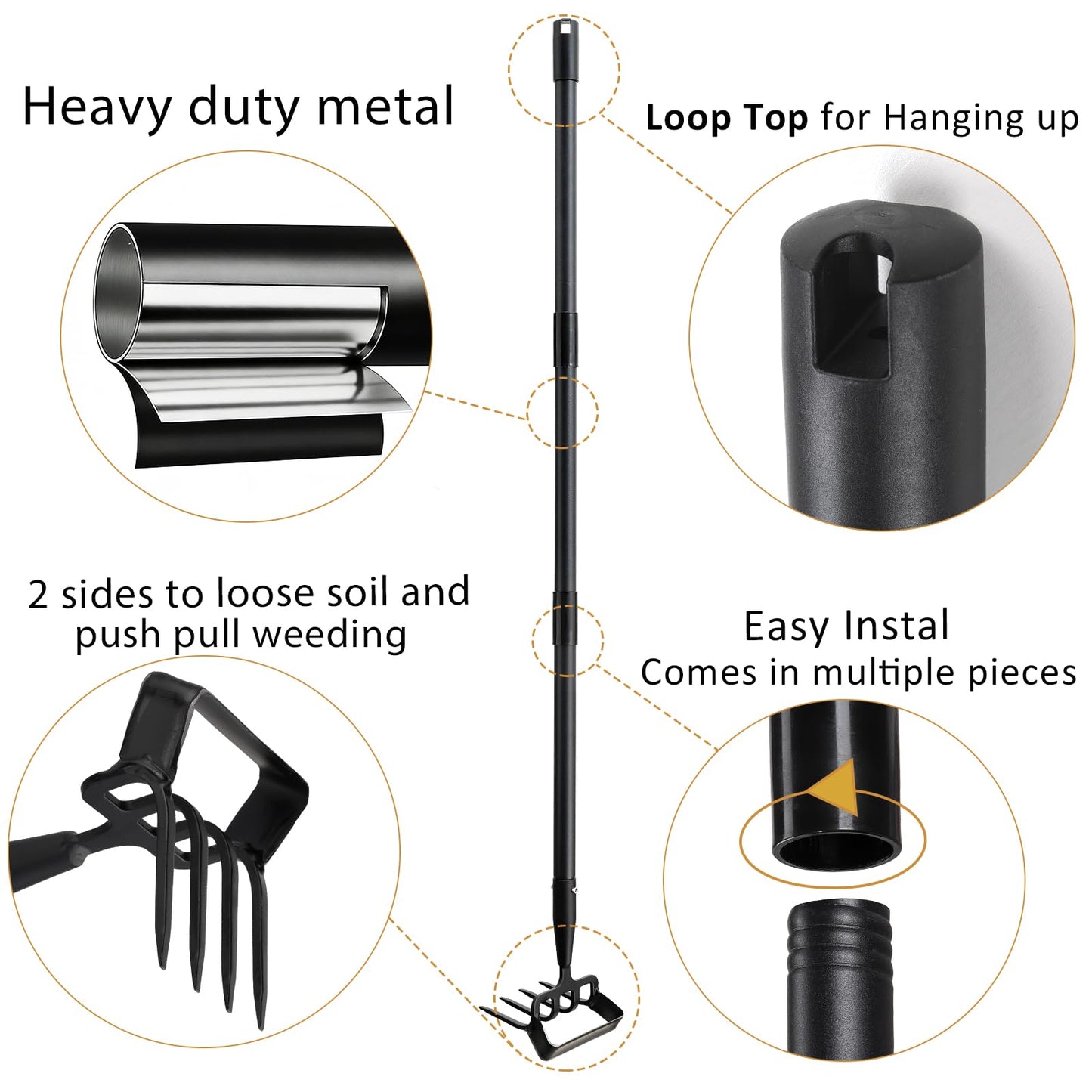 Garden Hoe and Cultivator Heavy Duty, Scuffle Loop Action Weeding Tool with Long Handle 30-50 Inch, Metal Weeder Scraper Stirrup Hoe Rake