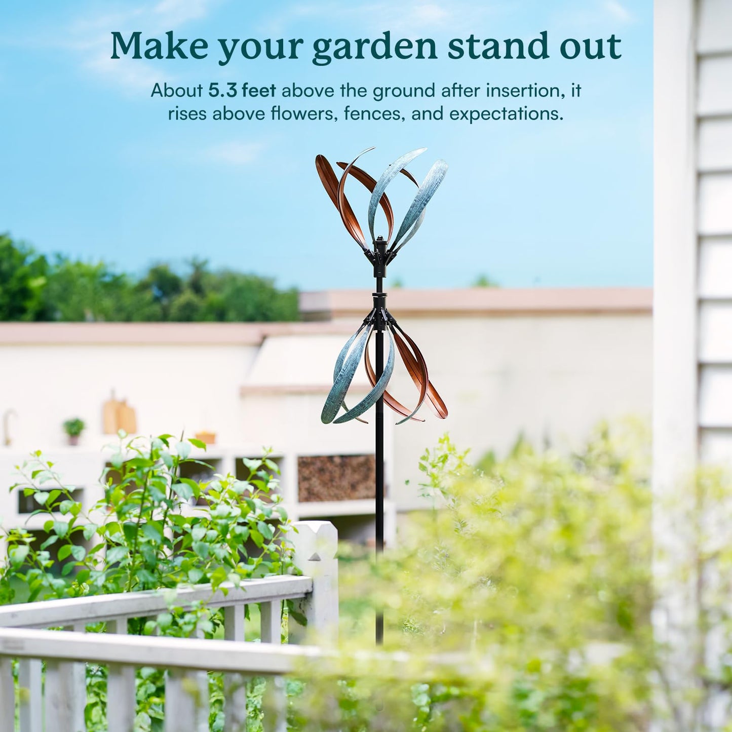 Cyan Oasis Wind Spinners Outdoor – Metal Large Wind Spinner with Stake for Yard and Garden, Garden Wind Sculptures & Spinners, Ideal Gift for Family (13'' W x 70.5'' H)
