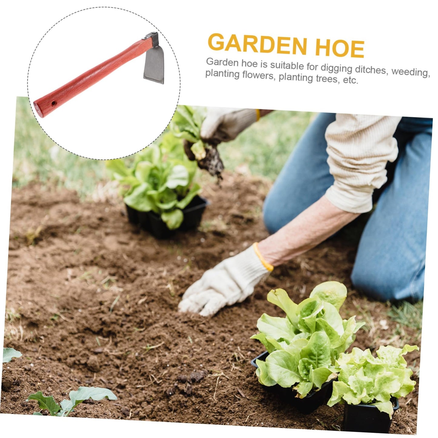 Yardwe Wooden Handle Gardening Hoe Soil Turning Tool for Efficient Weeding and Farming Lightweight Construction for Flower and Vegetable Cultivation