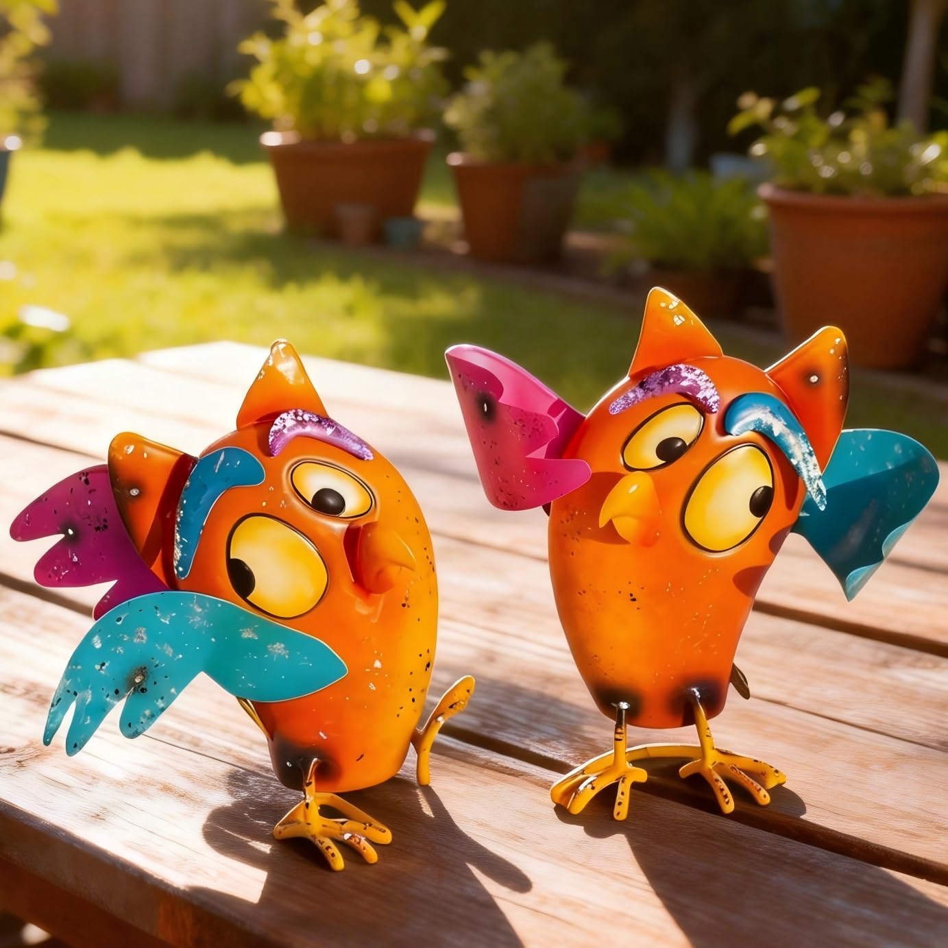 Natelf Bird Garden Decor for Outside, Outdoor Bird Statues Yard Art Set of 2, Wacky Funny Metal Figurines Gifts for Grandma Mom Women