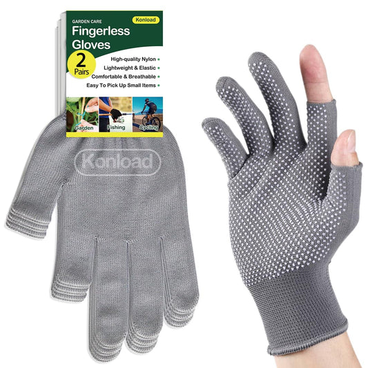Nylon Work Glove for Garden/Cycling-2 Pairs Lightweight 2 Half-Finger Breathable Fingerless Garden Gloves Fishing Gloves