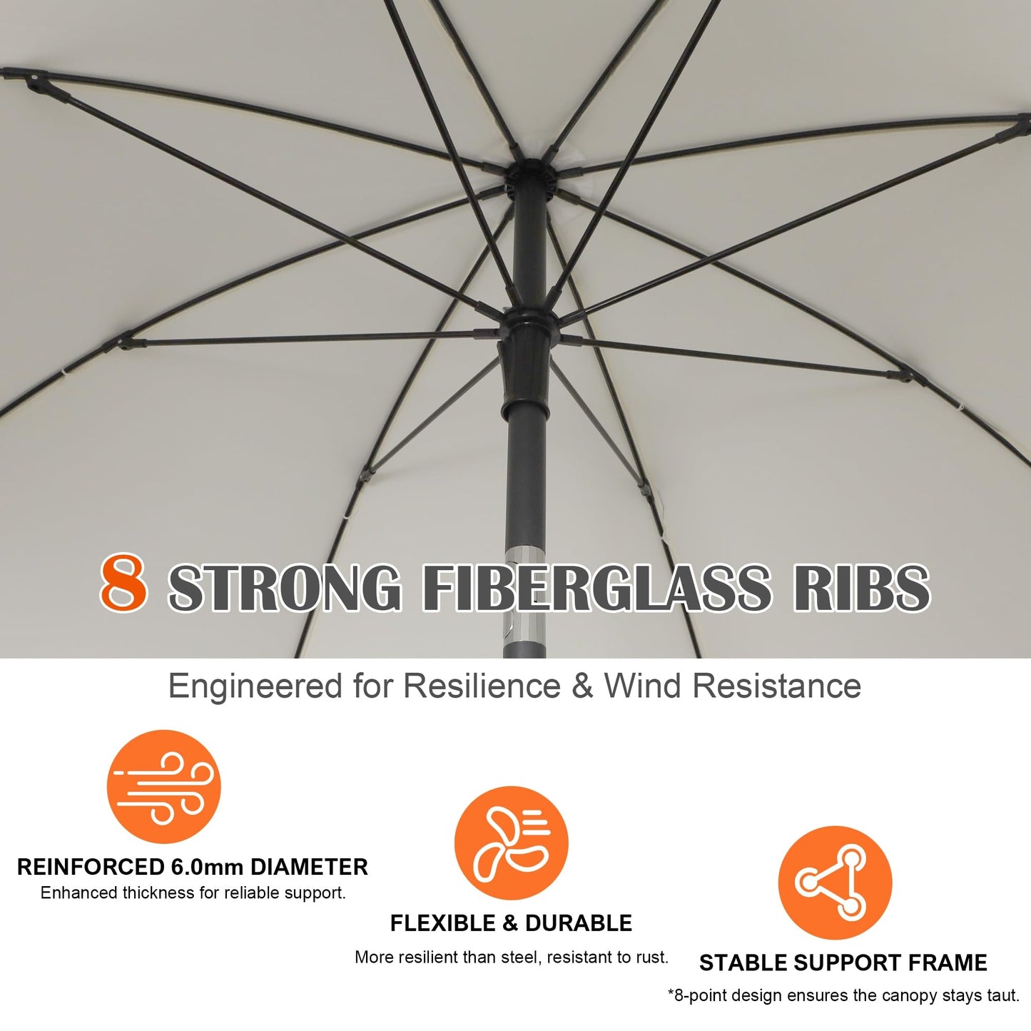 Blissun 6.5ft Patio Umbrella with Push Button Tilt & Height Adjustable, UV50+ Sun Protection with Sturdy Fiberglass Ribs & Iron Pole, Market Umbrella for Outdoor Table Garden Backyard Beach, Cream White