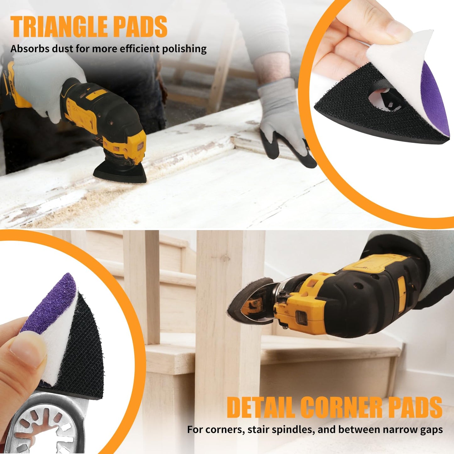 AMZWEI Upgraded 266CS Zirconia Oscillating Tool Sanding Kit with 3 Triangle & 3 Finger Sanding Pads, 260 Detail Sandpapers for Corner Wood Plaster Sanding, Comptatible with Dewalt, Milwaukee, Ryobi