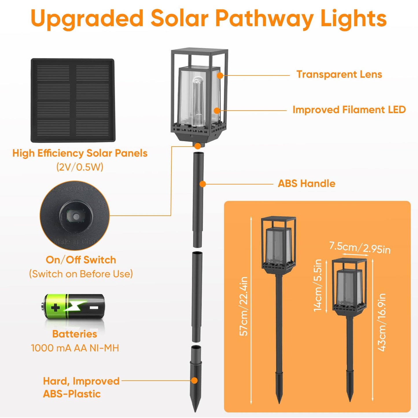 Yorezcop 4 Pack Solar Pathway Lights Outdoor,IP65 Waterproof - Bright Outdoor Solar Lights for Yard,Auto On/Off Pathway Lights Solar Powered,Solar Path Lights for Walkway Driveway Garden
