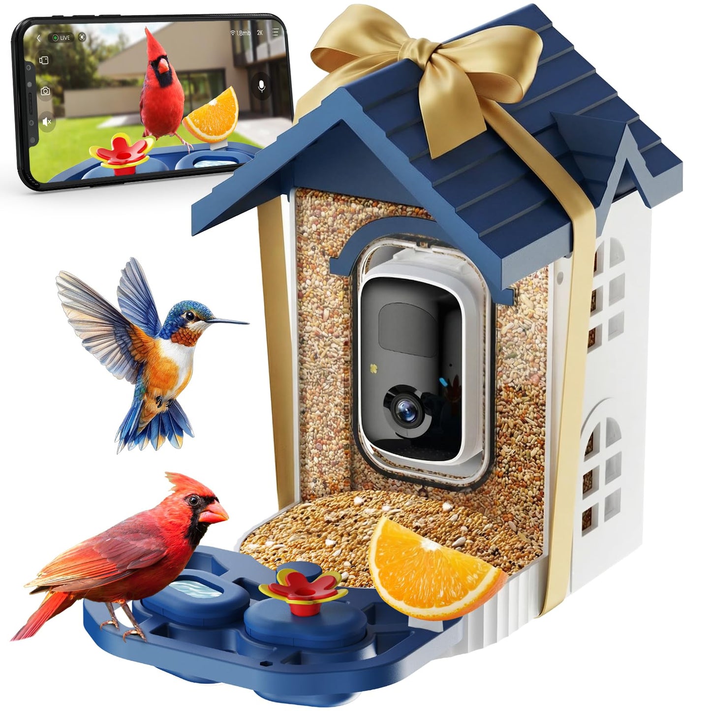 Smart Bird Feeder with Camera-Squirrel Proof & Weatherproof Outdoor Bird Watching Feeder with 2K HD AI Bird Identification for Garden & Backyard