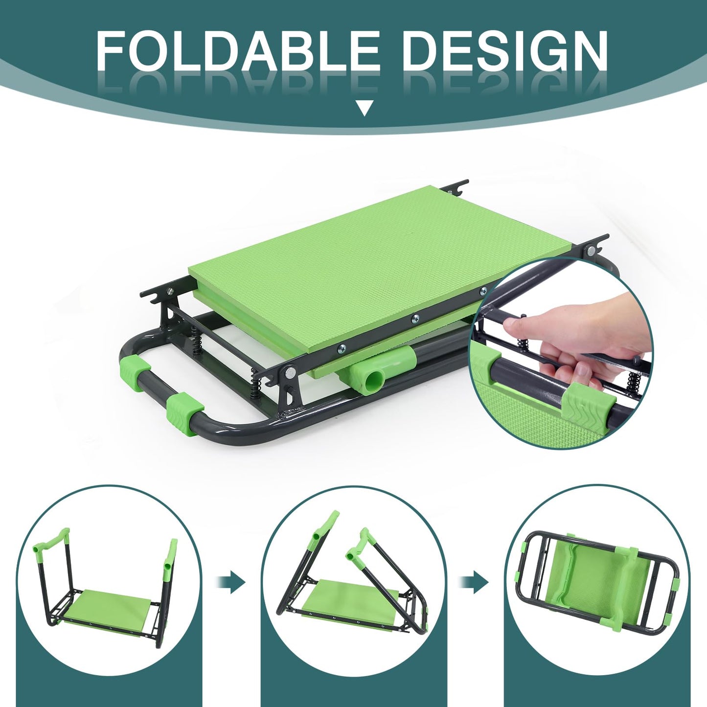 Byhagern Foldable Garden Kneeler and Seat – 2-in-1 Gardening Stool with a Tool Storage Pouch, Lightweight and Portable for Elderly, Outdoor, Lawn Care (Green)