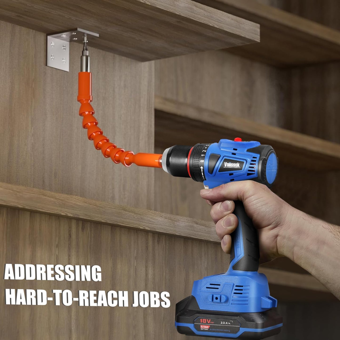 Vniissok Cordless Drill Set,18V Brushless Power impach driver with Battery and Charger, 3/8" Keyless Chuck, Variable Speed, Drill Driver Bits Kit for Drilling and Tightening/Loosening Screws