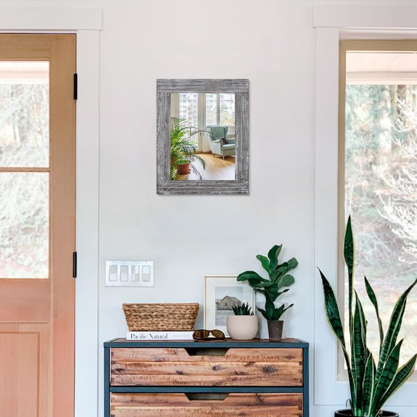 HLFMVWE Rustic Wall Mirror Farmhouse, with Frame Wood Wall Mirror Rectangle Antique Decor Hanging Mirror for Bathroom Living Room Bedroom Entryway Small 16" x 12 "