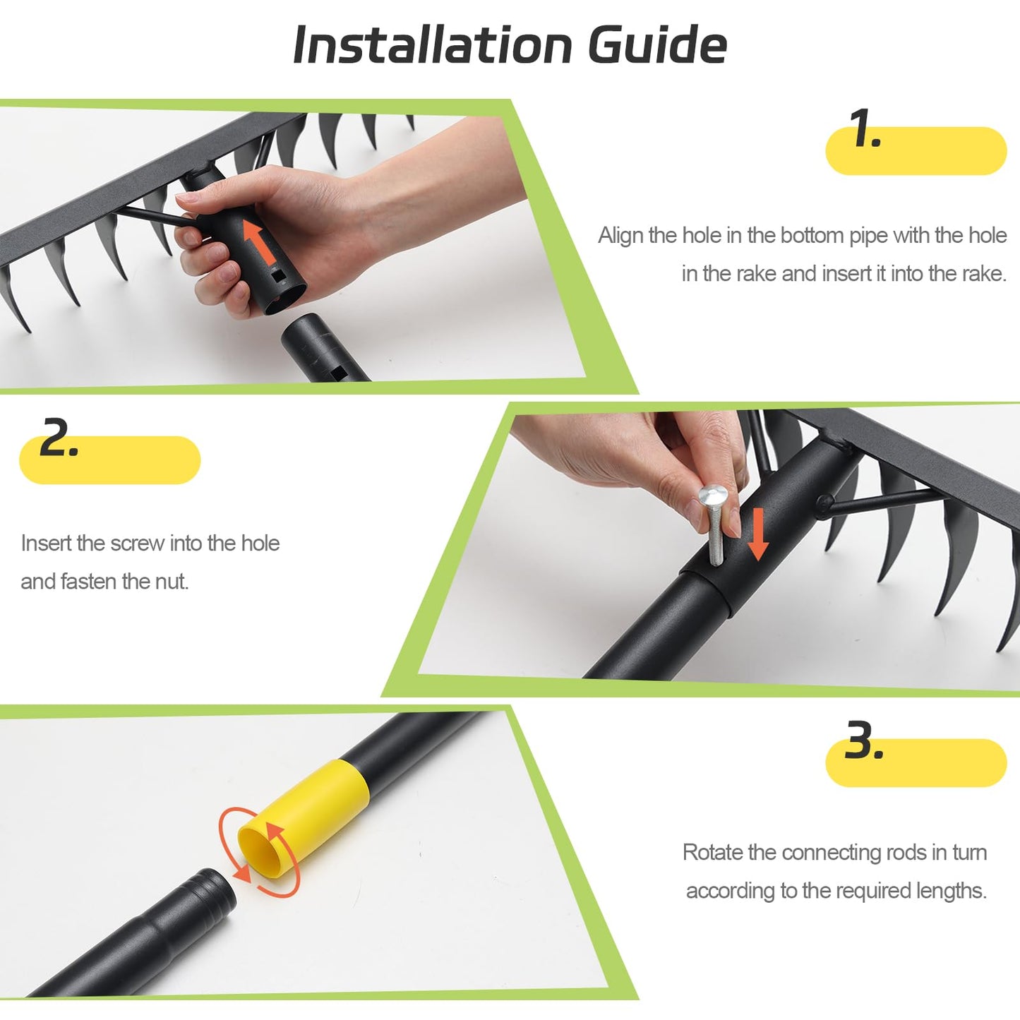 Bow Rake, 78" Heavy Duty Garden Tools Lawn Leveling Rake with Long Handle, 12 Tines Garden Tools Metal Head for Loosening Soil, Cleaning the Leaves and Weeding Control, Leaf, Thatch, Landscape Tools