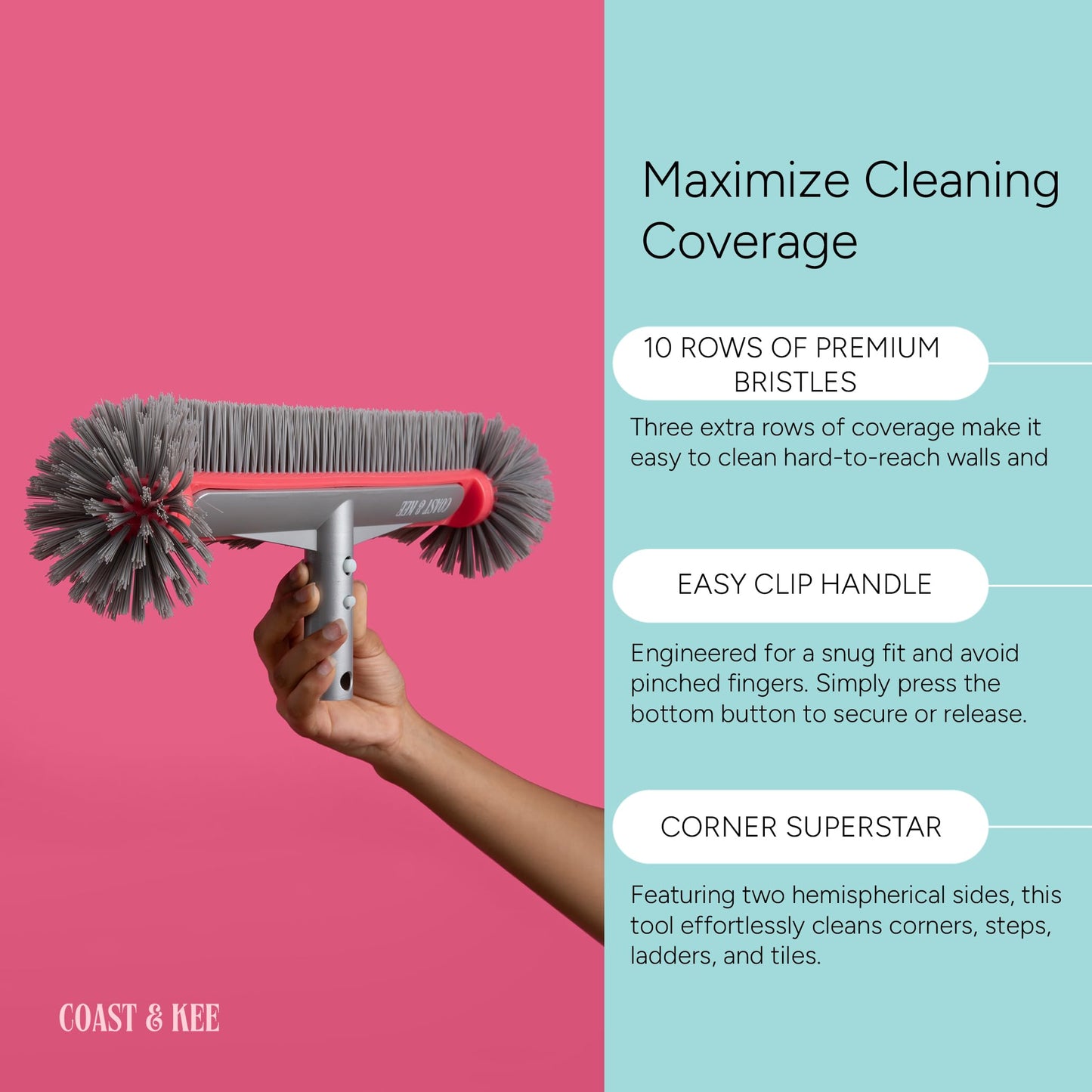 Pool Brush Head for Inground & Above Ground Pools | 10-Rows of Nylon Bristles Heavy-Duty Aluminum Handle | Swimming Cleaning Brush for Walls, Corners, Stairs & Floors