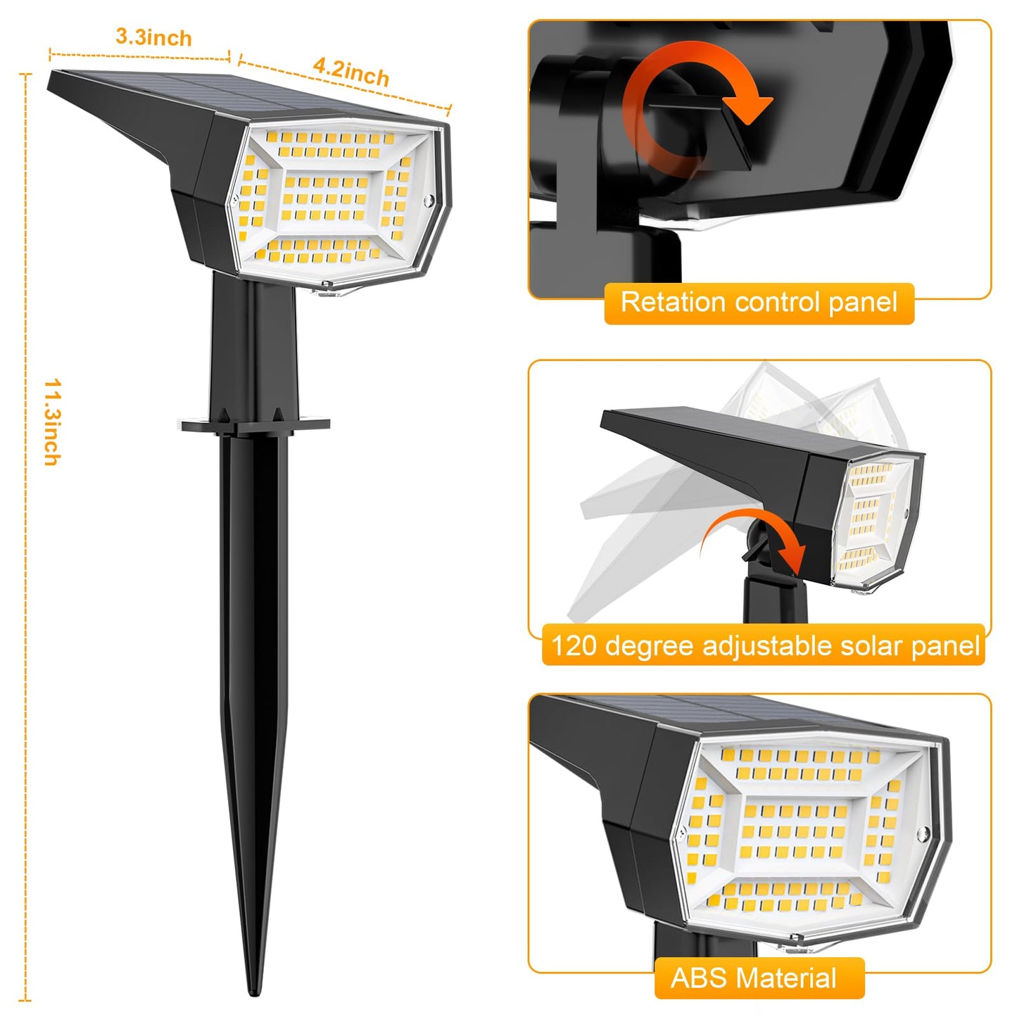 Fabrito Solar Spot Lights Outdoor Waterproof, 72 LEDs Landscape Spotlights with 3 Lighting Modes, 2-In-1 Dusk to Dawn Solar Flood Wall Lights for Garden/Yard/Tree/Pathway/Outside (Warm White) -10 Pack