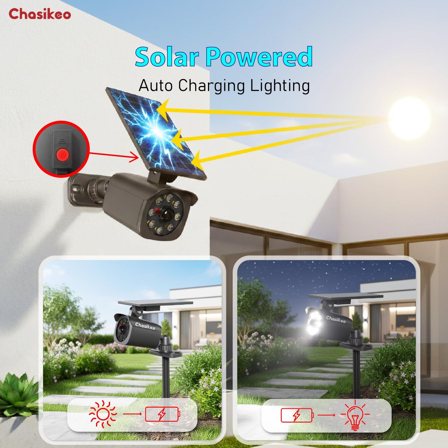 Chasikeo Solar Motion Light Outdoor, Solar Spotlight with Motion Sensor, IP67 Waterproof Solar Power Security Light, 360° Rotatable for Garden, Yard, Pathway, Fence, Driveway, 1200LM(1 Pack)