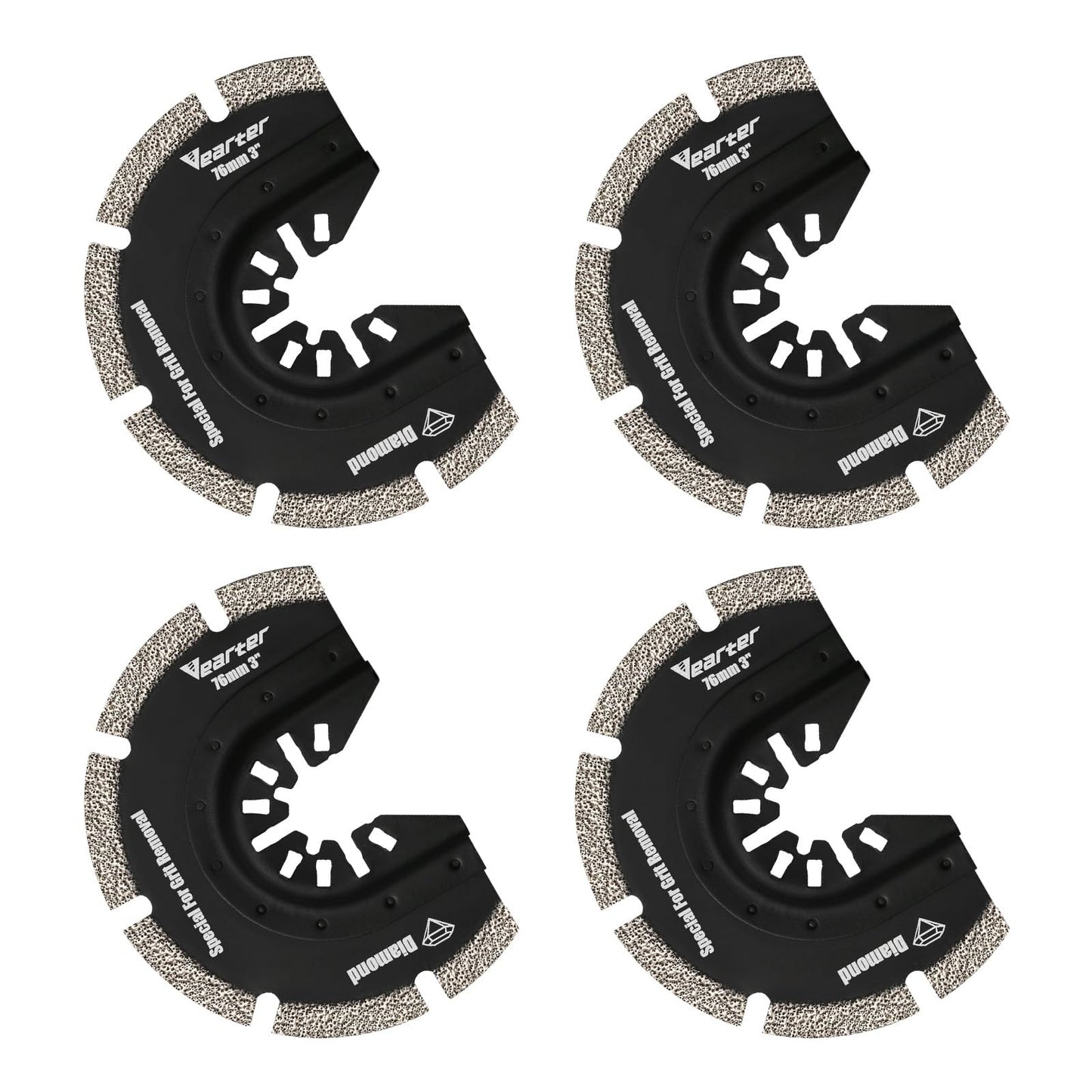 Vearter Diamond Oscillating Saw Blades 4PCS, 3'' Universal Multitool Blades for Grit Grout Removal, Quick Release Multi Tool Kit for Tile, Air Brick, Cement, Concrete, Masonry
