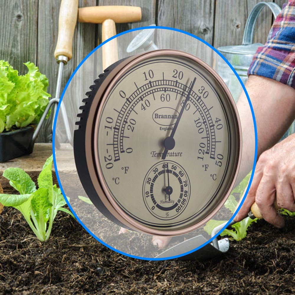 Thermometer Hygrometer with Gold Dial Garden Greenhouse Office Temperature Humidity