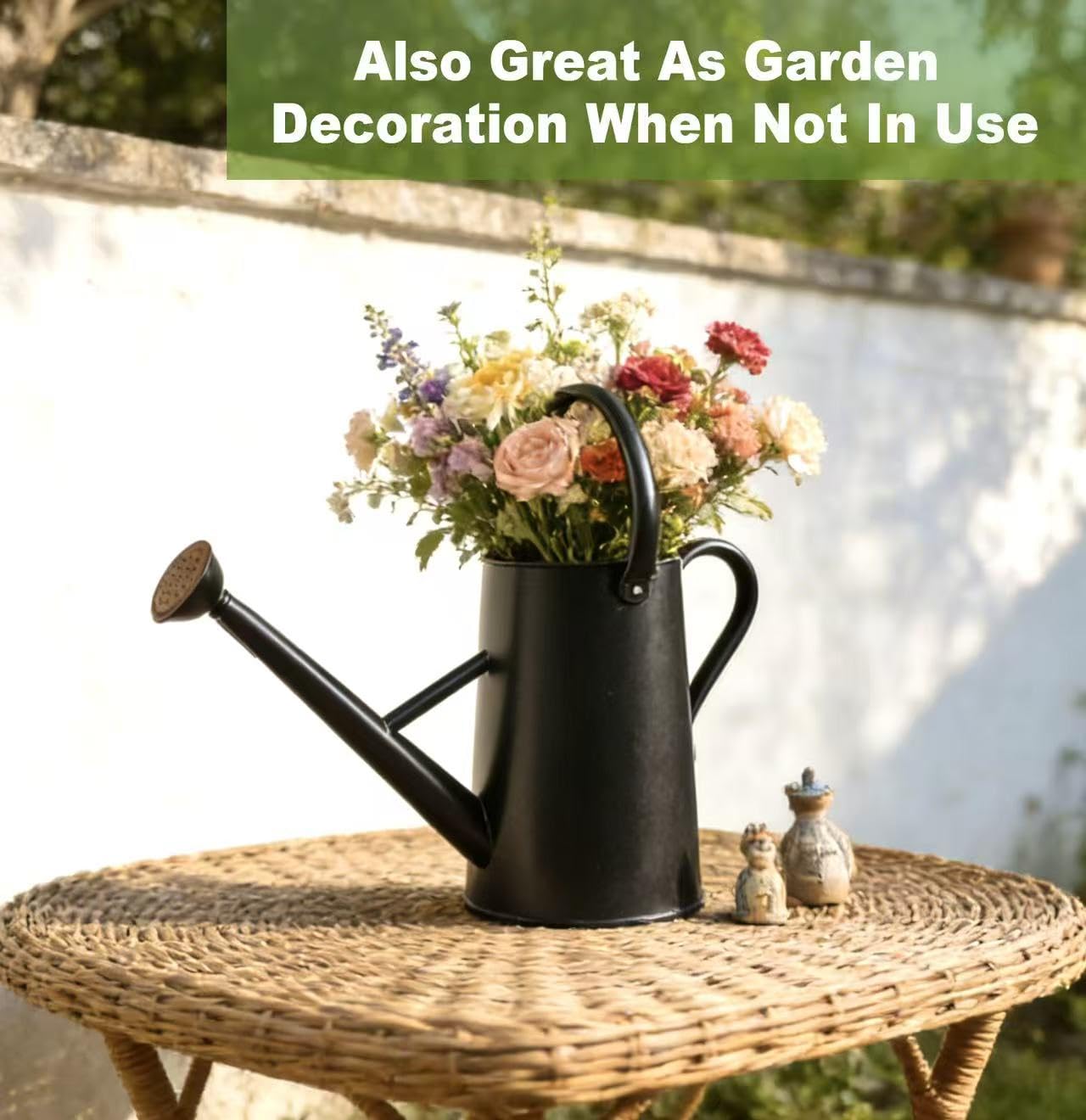 Watering Can for Outdoor&Indoor Plants，1.5 Gallon（5.7L） Metal Watering Can with with Removable Spout，Large Galvanized Steel Garden Flower Water Can Watering Pot with 2 Handles ，Black