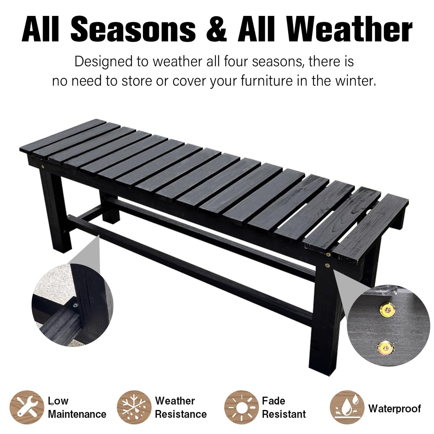 YangAera 47.2'' Outdoor Garden Benches Weatherproof Patio Bench Two-Person Seat Backless Bench Wood Bench with Slatted High Temperature Bench for Front Porch Backyard (Upgraded to Prevent Fading)