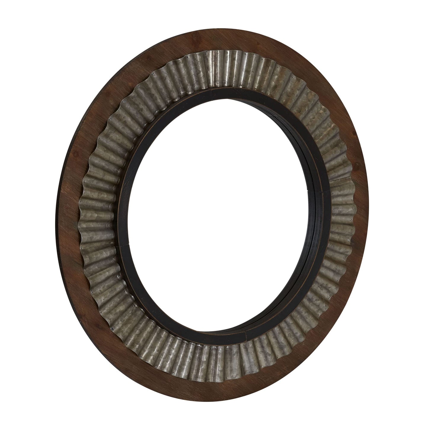 Household Essentials Household Essentials Wood Framed Sunburst Metal Mirror, Brown