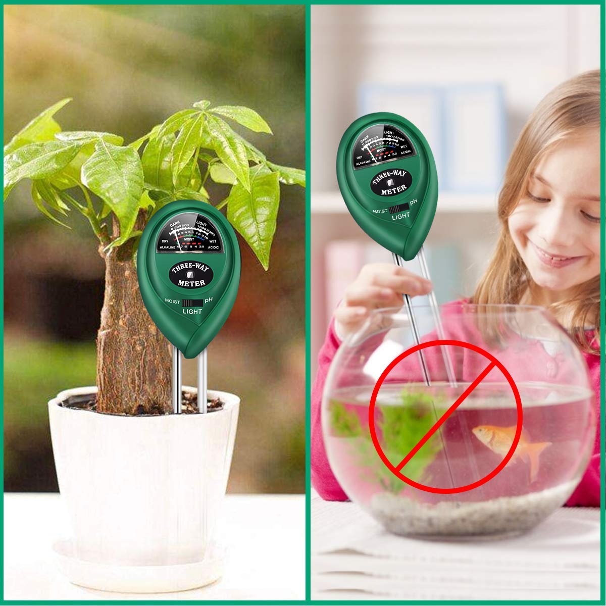 Moisture Meter, Soil PH/Light Tester Plant Soil Test Kit Indoor Outdoor Use, Hygrometer Moisture Sensor Water Meter for Potted Plants Succulents Trees Lawn Farm Garden, No Battery Needed, Easy to Read