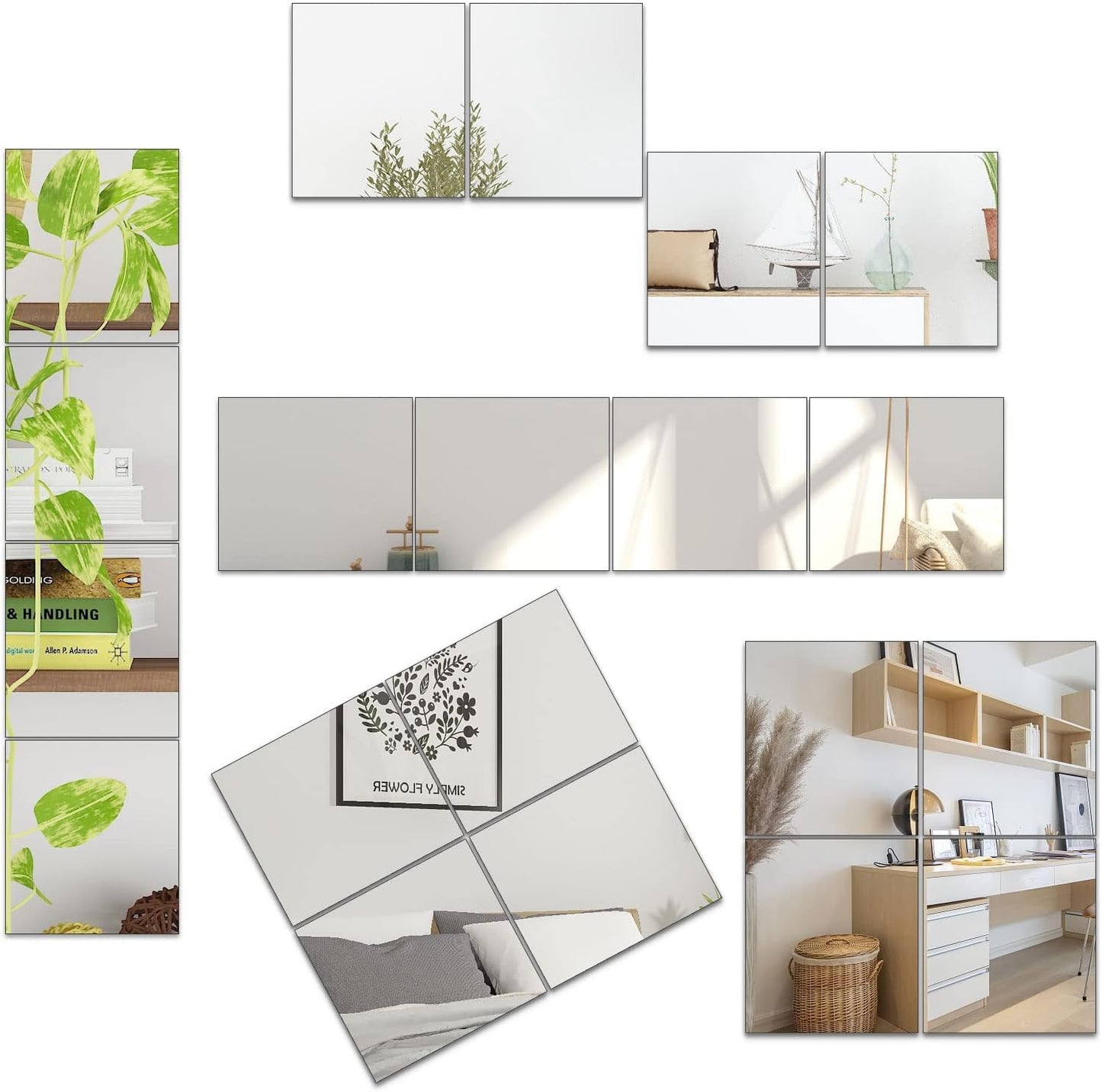QEEYON 16 x 12'' Glass Wall Mirror Tile Self Adhesive Frameless High Clear Mirror Sheet Wall Decor for Bedroom, Living Room, Bathroom, Home Gym, Hallway, Door etc (1pcs)