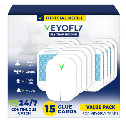 VEYOFLY Fruit Fly Traps for Indoors Official Refill, Gnat Trap Indoor Plug in, Bug Traps, Flying Insect Trap, Gnat Traps for House Indoor, Fly Trap Indoor for Home, Mosquito Catcher, Pack 15 Refills