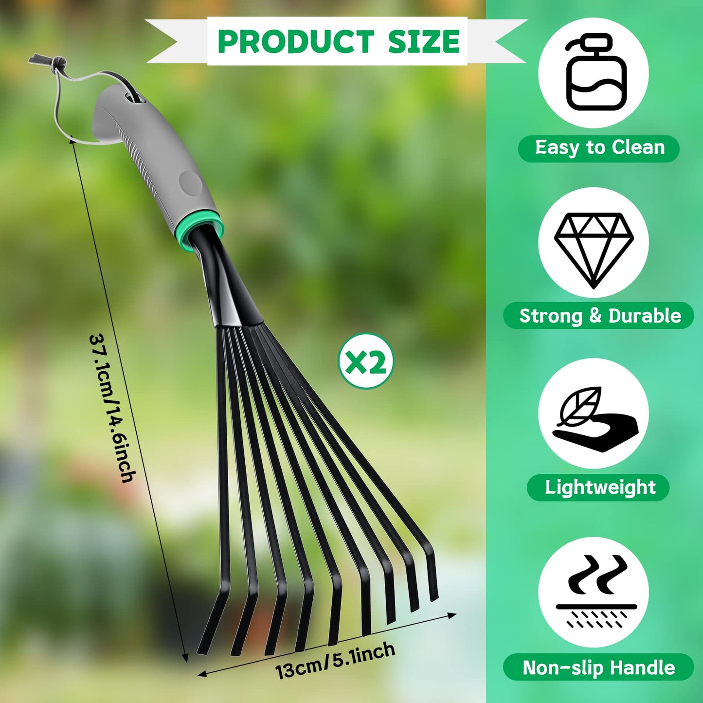 2 Pcs Gardening Hand Rake Stainless Steel Hand Tiller Small Garden Rake for Gardening Short Handle with Handle Garden Tools for Cultivating Loosening Soil Spreading