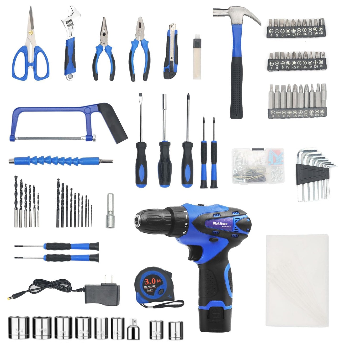Tool Box-261-Piece Home Tool Kit with 12V Cordless Drill & Accessories | Electric Power Drill Driver Tool Set for House, Garage, Garden, Office DIY Repairs & Projects