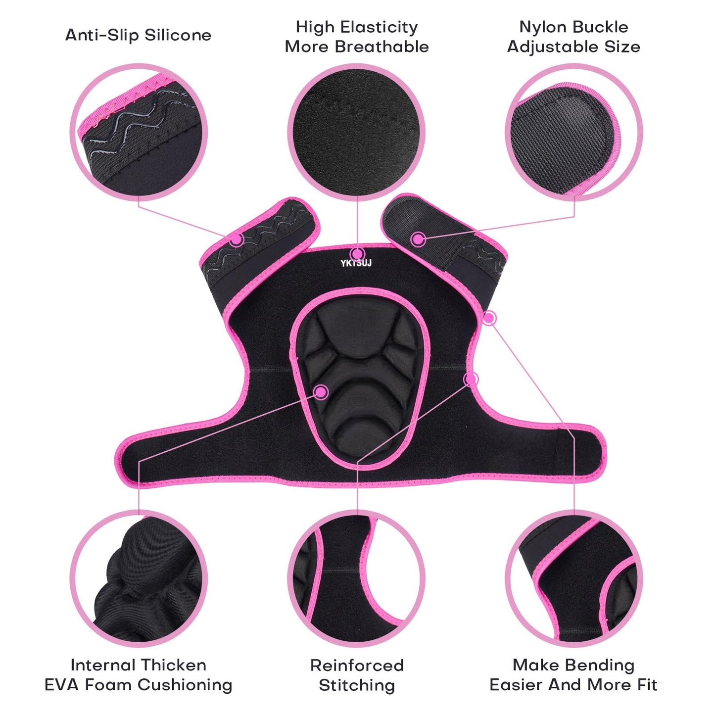 YKTSUJ Knee Pad Women Men for Gardening House Working, Floor and Carpet Cleaning, Construction Work, Cleaning Knee Pads With High Elastic Fabric Black with Pink Edge L